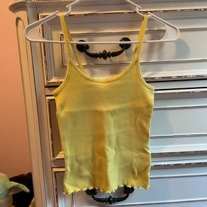 Yellow Ribbed Spaghetti Strap Tank Top with Ruffles